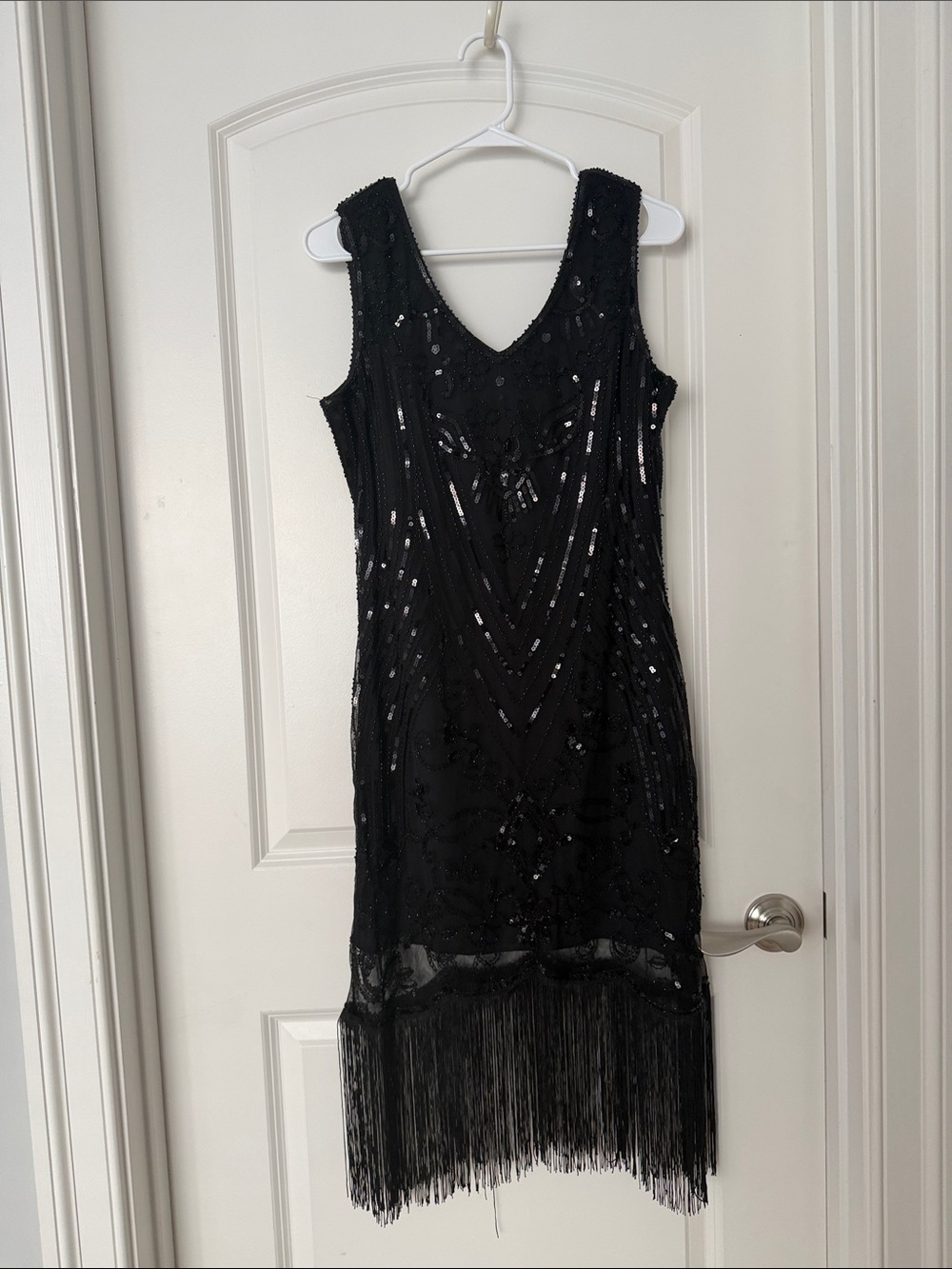 Black sequin flapper fringe dress